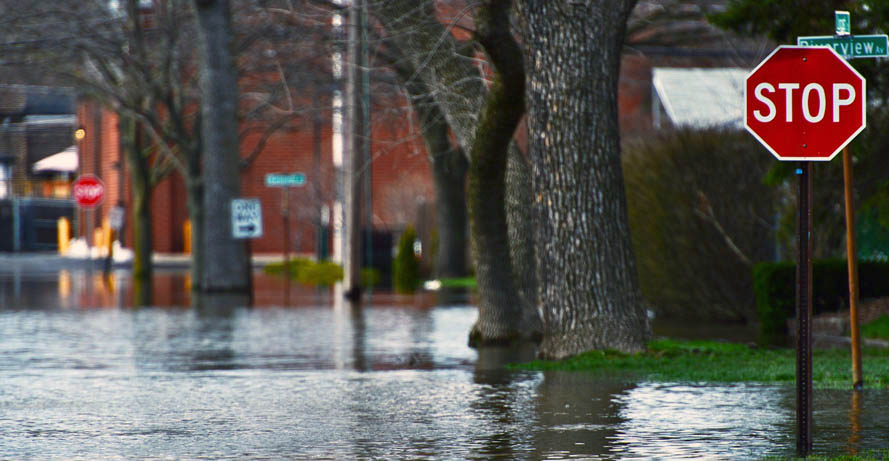 a road covered in flood water